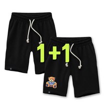 빅사이즈 남여공용 ~3XL까지 여름 데일리 트레이닝 밴딩 반바지 1+1 무지 블랙+챔피언베어 블랙