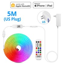 방송조명 유튜브 방송용 링라이트 촬영 조명 장비 제품 네온 RGB LED 스트립 와이파이 홈키트 시리 원격 제어 램프 네온라이터 크리스마스 벽 장식 694EA 4, 10 5M Set With US Plug