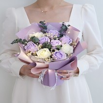 [ 아르띠콜로 led 비누 꽃다발+투명 쇼핑백 ] 특별한 선물 핑크 조화 여자친구 꽃 기념일 생일 졸업 발렌타인, acl 퍼플