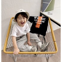 꼬맹이 다올 파이터티 아동 주니어 성인 패밀리 단체 엄마랑 아빠랑 커플룩 반바지 여름 [블랙 화이트] 13~15호