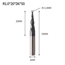 밀링공구 vack 1pc 텅스텐 솔리드 카바이드 테이퍼 볼 노즈 엔드 밀 라우터 비트, r1x20xd6x50l