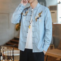 남성셔츠 데님 자수 원버튼 차이나 칼라 셔츠 러시 뉴타임즈 C23 P355H186