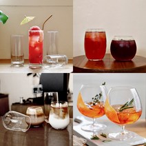 홈카페 에이드 아이스커피 유리컵 18종 모음, 18.슬렌더 내열유리 잔 + 받침세트