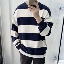 라운지21 남자 오버핏 큰 줄 단가라 라운드 맨투맨