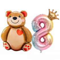 파파 파티 곰돌이 풍선 생일 파티 숫자 풍선 세트, 1세트, 곰돌이 8