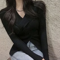 주디앤 여성 꽈배기 브이넥 골지 긴팔 니트