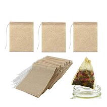 600 팩 차 필터 가방 느슨한 잎 차 커피 (자연 색상 2.75x1.97 in)에 대한 Drawstring이있는 일회용 종이 티백, 하나, 갈색