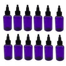 Natural Farms 59.1ml2온스) 퍼플 보스턴 플라스틱 병 - 12팩 빈 리필 가능 BPA 프리 에센셜 오일 아로마테라피 | 블랙 트위스트 탑 캡 미국 제조