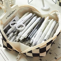 트루픽 손잡이 캔버스 블랙 체커보드 필통 다용도 파우치 신학기 문구 대용량 수납, B타입