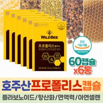 약 12개월 수용성 로얄 프로폴리스 정 추출물 호주산 플라보노이드 면역력높이는 아연 영양제 60캡슐 x6 건조효모 셀레니움 징크 항산화제 유해산소 폴리폴리스 플라노보이드 부모님