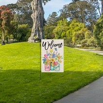 도로명주소판 건물주소 명패 12x18in 안녕하세요 봄 정원 플래그 린넨 양면 작은 안녕하세요 봄 플래그 uv 페이드 방지 봄 매달려 장식, 045cm