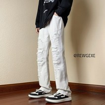 슬림일자청바지 B221 아메카지스타일 고가 보이핏 볼륨 페이크 대미지 카모 스트레이트진 LK23019 4994193065