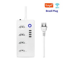 투야 와이파이지그비 스마트 브라질 전원 4 콘센트 USB 포트 .5M 연장 코드 음성 제어 소켓 Alexa Google H, 01 WiFi Version