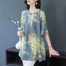 셔츠블라우스 빅사이즈 쉬폰 블라우스 여성 튜닉 여름 캐주얼 세련된 패션 빈티지 오피스룩 프린트 심플 베이직