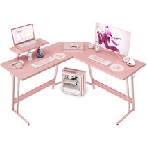 호몰HOMALL L자 코너형 게이밍책상 공부 사무용 책상, 핑크