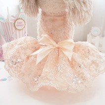 강아지 레이스 드레스 웨딩 고양이 발레복 펄 스커트, 핑크 리본_M