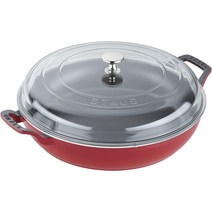 스타우드 Staub 주철 브레제 냄비 3.5쿼트 유리 뚜껑 포함 체리 블랙 화이트
