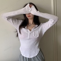 골지 골반 날씬 라인 단추 티