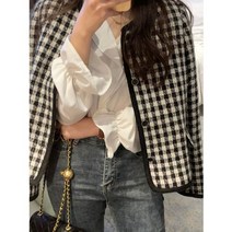 여성 트위드 숏 자켓 야상 체크 재킷 여자 봄 가을 코트 아우터 빅사이즈 20대 30대 40대 예쁜 코디