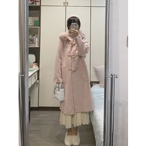 캐시미어코트 떡뽁이 여성트렌치 핸드메이드 신제품 클래식 스타일 혼 버클 한국 시리즈 두꺼운 롱 코트 여