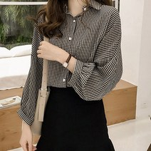 쉬블림로브 카라 체크 퍼프 소매 셔츠_자르뎅 GW0857