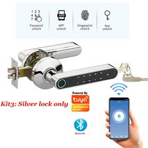 지문인식도어락 디지털 지문인식 전자 도어락 키 Tuya 스마트 잠금 블루투스 와이파이 도어 지문 App 원격 해제 나무 문 사무실에 대한 핸들 홈 보안, kit3_TypeB 70mm, 03 kit3_02 TypeB 70mm