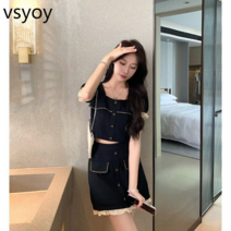 vsyoy 작은 향기로운 스타일 드레스 여성 여름 2023 새로운 작은 캐주얼 패션 연령 감소 2 피스 외국 스타일