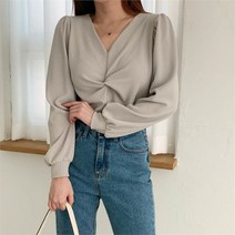 브이와이 VY 여자 FW 트위스트 롱슬리브 V넥 벌룬 블라우스