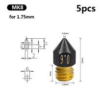 용접 팁 노즐 5pcs PTFE 코팅 MK8/E3D/화산 노즐 0.2-1.2mm 압출기 프린트 헤드 3D Ender3 Pro CR10/S 핫, 01 MK8-5pcs_01 0.2 미리메터
