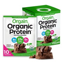 Orgain 올게인 비건 프로틴 단백질 파우더 크리미 초콜릿 퍼지맛 휴대용 10개입, 1개, 1
