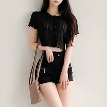 글램디브 모엘스 페미닌 물결 크롭 가디건 AF1083