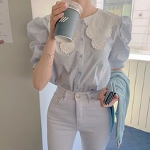 린넨셔츠 빅카라넥 블라우스 여성 공주풍 봄 티셔츠 면소재