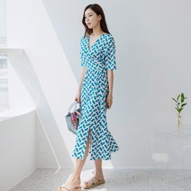 헤링본 롱 여름 랩원피스 브이넥 반팔 로브가디건 데일리 휴양지 바캉스룩 비치원피스 빅사이즈 HE072