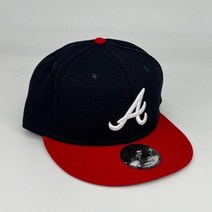 New Era 애틀랜타 브레이브스 950 조절 가능한 네이비 레드 스냅백 뉴에라 캡 - N