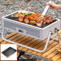 수납 편하게 숮불그릴 야외 정원용 캠핑화로대 바베큐글릴 2컬러, 화이트 화덕구이+구이판