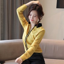 셔츠 여 긴팔 봄 브이넥 컬러 박시 상의 하프 한범 풀오버 쉬폰셔츠