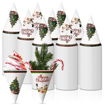 Sliner 200피스 170.1g(6온스) 크리스마스 콘 컵 크리스마스 일회용 물컵 크리스마스 파티 용품 캔디 디자인 아이스크림 종이 콘 컵 아동용 크리스마스 일회용 컵 음료 물, Cute