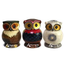 오너클랜 황금눈 부엉이 저금통 인테리어소품 목각인형, 블루