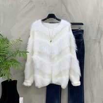 [신상무배]엔젤 퍼 배색 루즈핏 벌룬 소매 니트