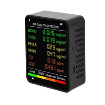 일산화탄소 경보기 캠핑용 경보감지기 6 in 1 pm2.5 pm10 hcho tvoc co co2 air quality detector co 이산화탄소 포름알데히드 모니터 대형, 협력사, 검은 색