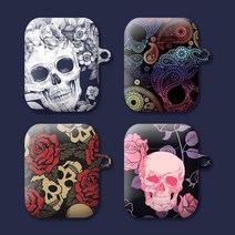와우박스 주문제작 해골(Skull) 패턴 디자인 에어팟 버즈 무선 이어폰 케이스, 유광 하드케이스, 버즈(밑판 검정색)
