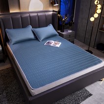 어싱 접지 매트 패드 라텍스 매트리스 매트 패드 킹 퀸 풀 더블 사이즈 아이스 쿨 침대 시트 여름 수면 침구 솔리드 컬러 커버, 180x200cm, 08 Blue