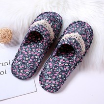 BOFO 이중바닥 더블쿠션 퀼트 거실 슬리퍼 실내화 이중바닥, 더블-05 네이비 핑크 들꽃