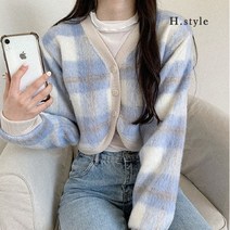 [에이치스타일] [H스타일](OT)망고체크크롭울가디건