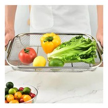 H&W 스테인리스 스틸 그릴 바구니 BBQ 야채 사각형 블루 배수구 튀김 바구니 - 야외 조리 기구 숯 동반자309529