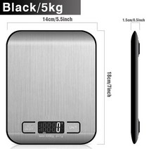 디지털 주방 저울 lcd 디스플레이 1g0.1oz 정밀 스테인레스 스틸 식품 저울 베이킹 베이킹 저울 전자, 검정 5kg