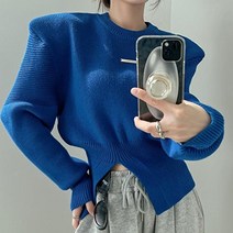 애미꾸미여성 겨울 슬릿 니트 블루 예쁜 스웨터 유니크 니트티