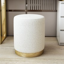 레네토 화장대의자 벨벳 PU가죽 화장대 스툴 원형 스툴의자, 화이트 셰르파+(증정)신체측정줄자