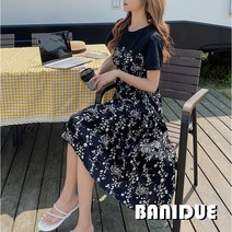 [바니드] 여성 러블리패션 여름 드레스 햅번스타일 꽃무늬 반팔원피스 0942