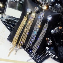 와드팩토리 여성 파티용 진주 큐빅 롱 귀걸이 금색 은샌